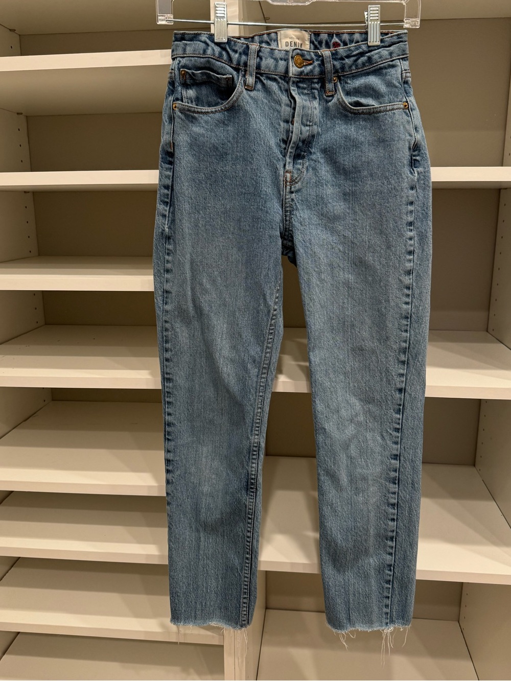 Sezane Denim High-Rise Straight-Leg,Raw Hem Jeans, Size 26